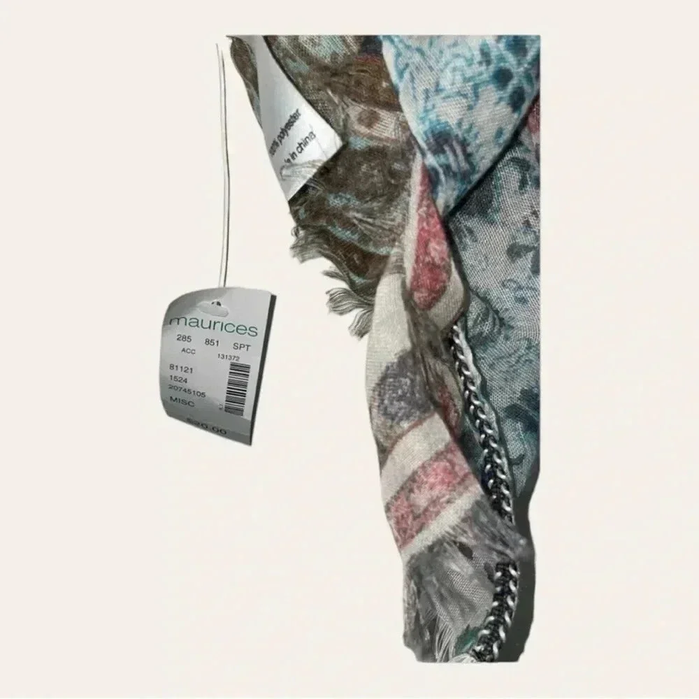 0507. NWT Maurices Fashion Scarf •‎ Patchwork Floral/Striped Print • Pink & Blue